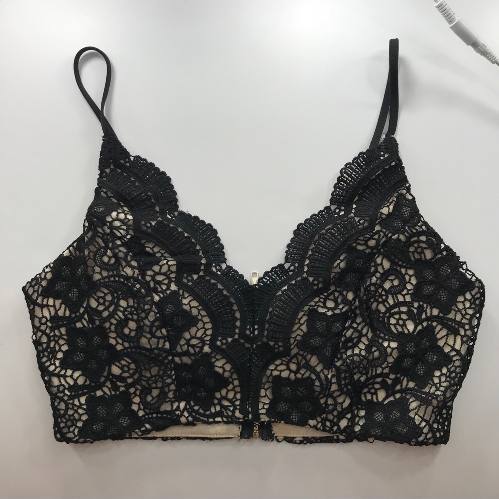 Black and Nude Lace Crop